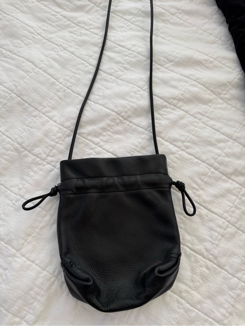 Black Soft Leather Drawstring Crossbody Bag - Picture 2 of 4